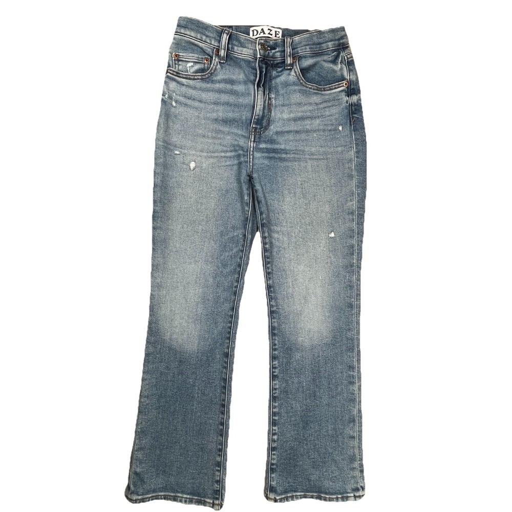 Daze Women's Shy Girl High Rise Crop Flare Jeans Sz 26 Stretch Hug Denim PDA